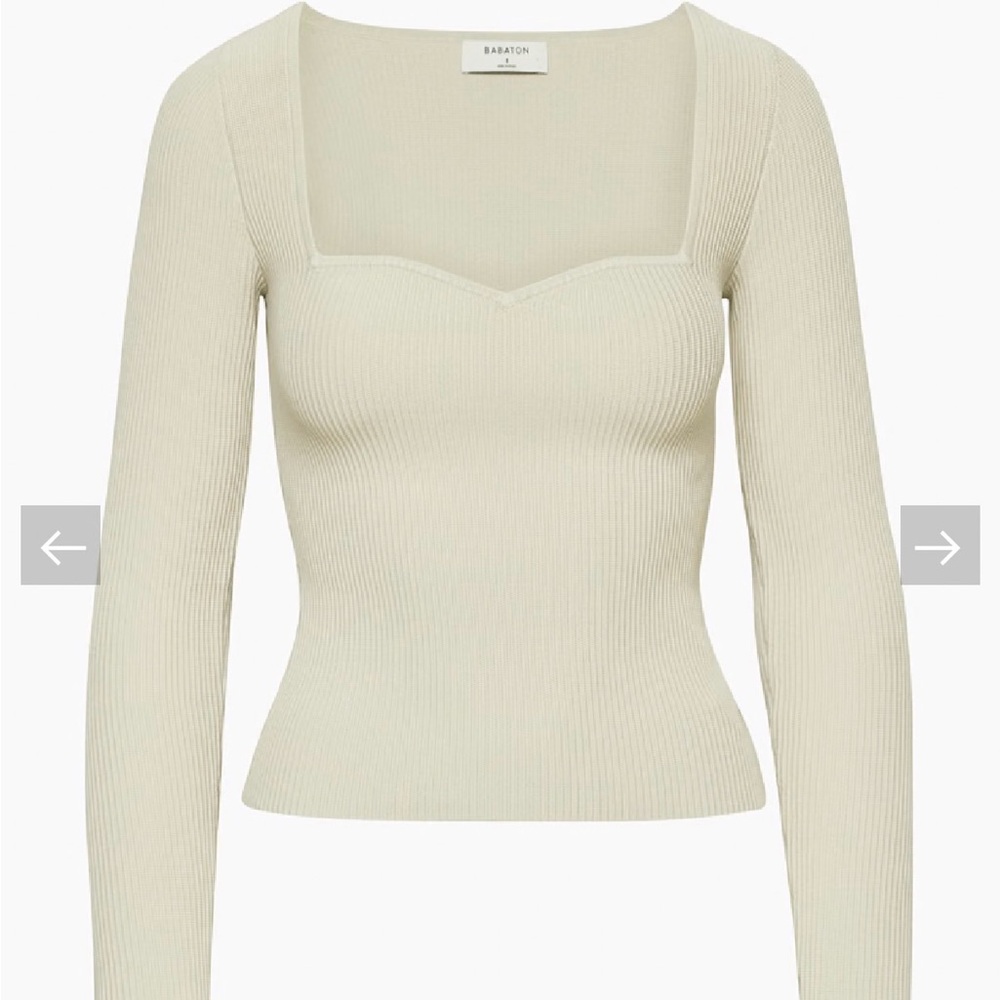 Babaton Cream Ribbed Long Sleeve Top
